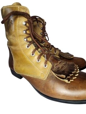 ARIAT DOUBLE KILTIE 2 TONES TAN BROWN HERITAGE LACER WOMEN GRANNY BOOTS SZ 6.5 M